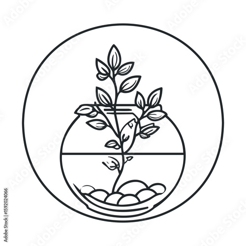 Creative design of a fishbowl with a plant growing inside