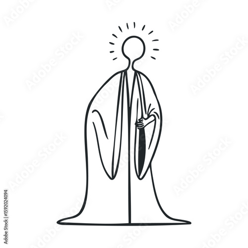 Celestial figure holding a staff in flowing robes for design purposes