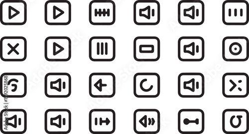 Media playback controls and audio icons pause stop