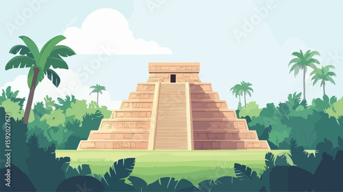 Majestic Aztec Pyramid Surrounded by Lush Jungle - Ancient Civilization Concept