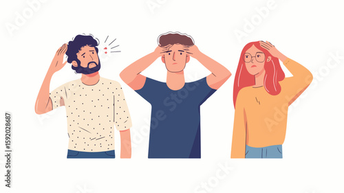 Confused People Thinking, Trying to Remember Solution - Brainstorming Concept