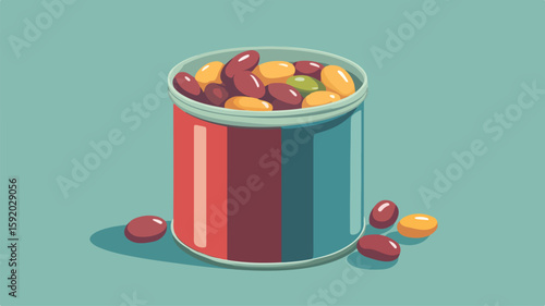 Canned Beans in Tin Can Vector Illustration for Food Packaging Design
