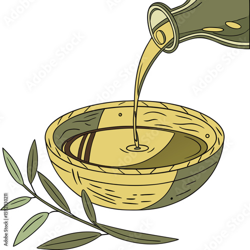 extra virgin olive oil in wooden bowl