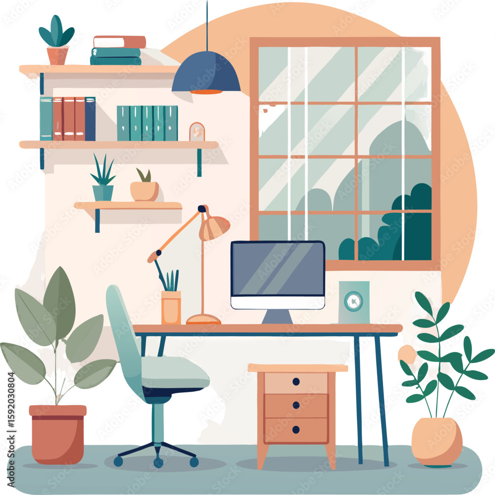Fototapeta premium Modern Office Workspace – Flat Vector Illustration.eps