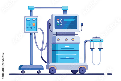 Advanced Medical Ventilator Illustration for Healthcare Purposes and Emergency Situations with a Variety of Medical Equipment