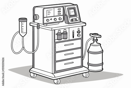 Medical Cart with Monitoring Equipment and Oxygen Tank for Patient Care and Emergency Situations in Healthcare Facilities
