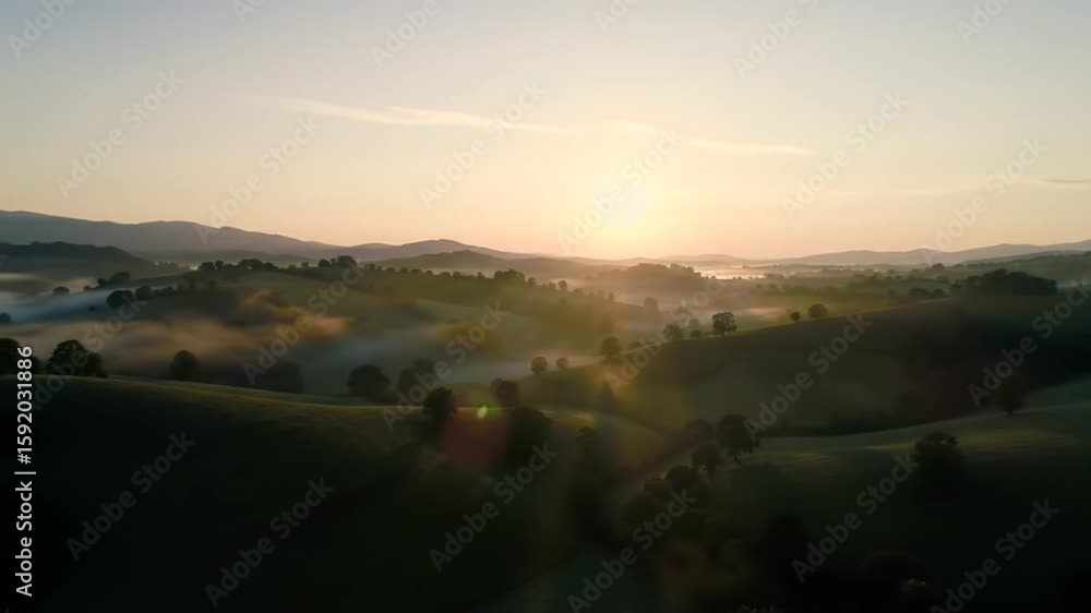 custom made wallpaper toronto digitalRolling Hills at Sunrise with Low Fog Aerial View