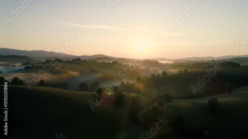 Wallpaper Mural Rolling Hills at Sunrise with Low Fog Aerial View Torontodigital.ca