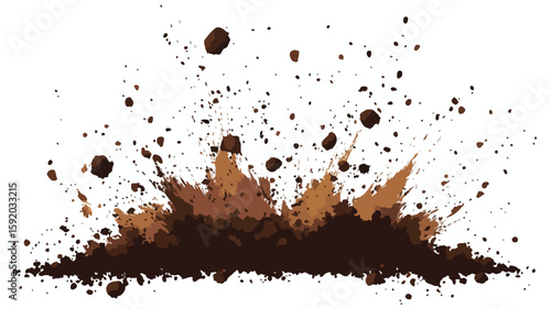 Dynamic Soil Debris Explosion in Isolated White Background for Design Projects