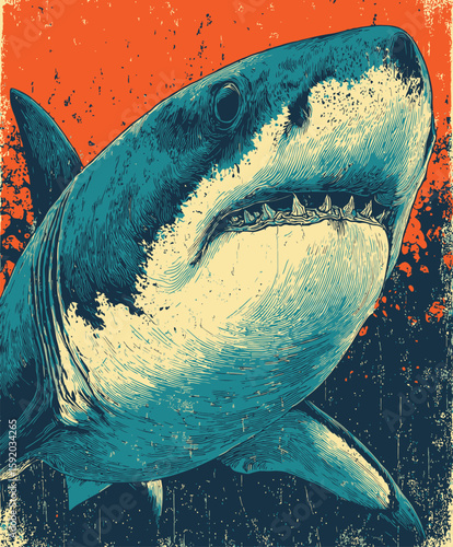 Intense Great White Shark Pop Art Graphic