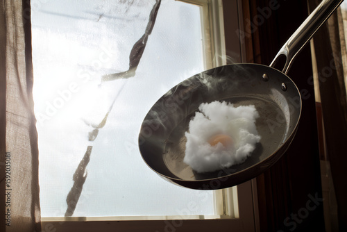Minimalist photo of a pan filled with rice, placed against a window with warm natural light. A calm and rustic food still life – perfect for kitchen wall art or culinary-inspired decor.