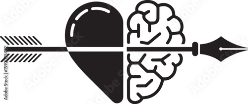 Black arrow piercing half heart half brain symbol vector