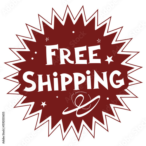 Bold red "Free Shipping" badge for online retail promotions and E-commerce incentives