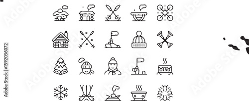 Black and white winter icons set snow cold
