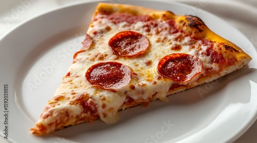Fototapeta Naklejka Na Ścianę i Meble -  Slice of Pepperoni Pizza on a White Plate