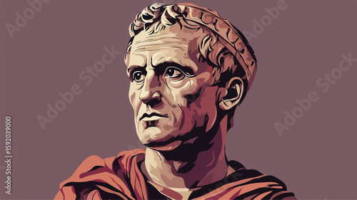 Detailed Vector Drawing of Roman Emperor Julius Caesar's Head - Professional Image Usage