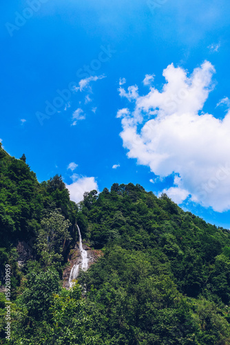 Rize Caglayan Waterfall taken from the top by drone