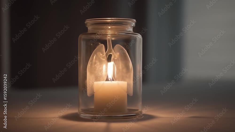 Candle Flame in Jar with Lungs: Symbol of Respiratory Health and Hope Candle Flame in Jar with Lungs: Symbol of Respiratory Health and Hope
