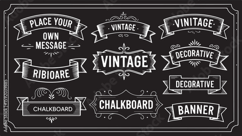 Collection of vintage chalkboard banners with decorative elements