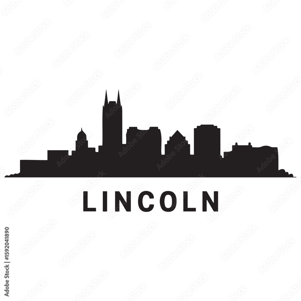 Naklejka premium Lincoln, Nebraska city skyline. Negative space city. Vector black silhouette. with white background