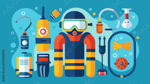 Clean vector layout of scuba diving equipment