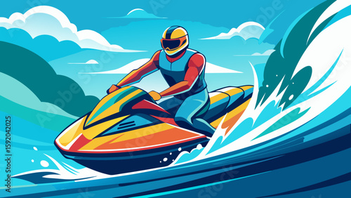 Jet ski rider making a splash in turquoise sea