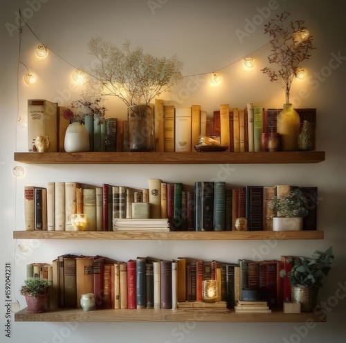 decorated book shelf in the living room