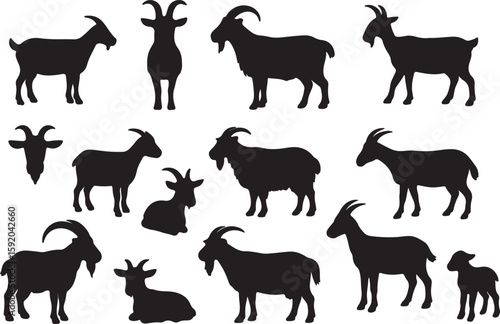 Black goat silhouettes collection animal farm