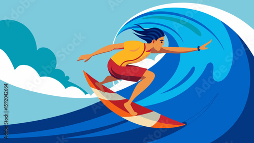 Surfer doing an aerial flip off wave crest