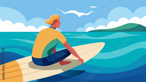 Surfer waiting for wave while sitting on board