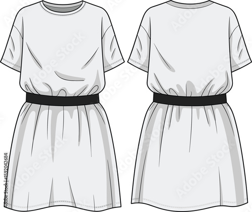 Elegant Midi Wrap Skirt Vector with Draped Front and Side Slit. Women's Apparel Technical Flat for Fashion Design.