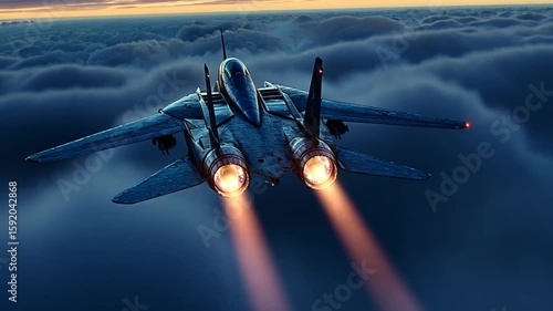 Night Flight: F-14 Tomcat Above the Clouds