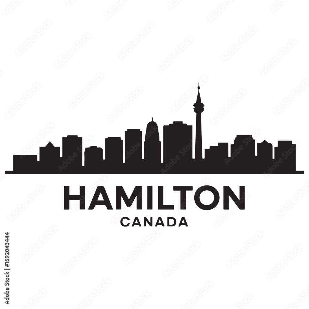 Naklejka premium Hamilton skyline horizontal banner. Hamilton, Canada. Vector template for your design. Vector black silhouette. with white background