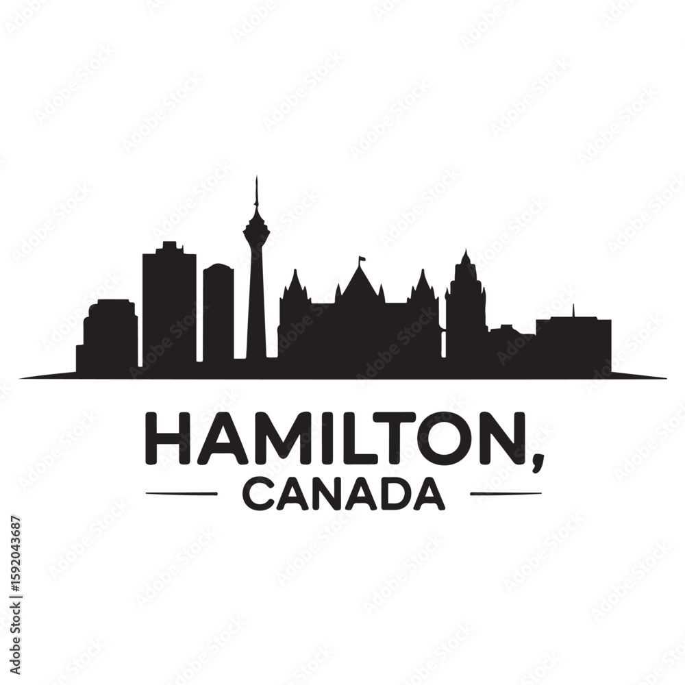 Naklejka premium Hamilton skyline horizontal banner. Hamilton, Canada. Vector template for your design. Vector black silhouette. with white background