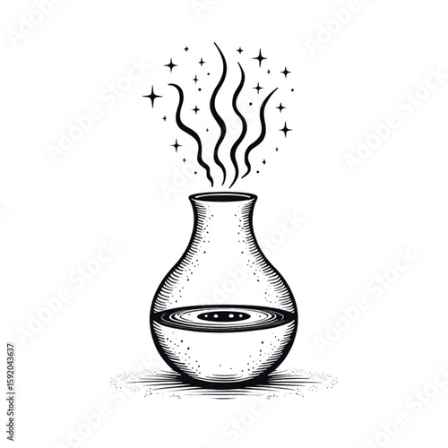 Aromatic ultrasonic diffuser with steam and stars on transparent background  