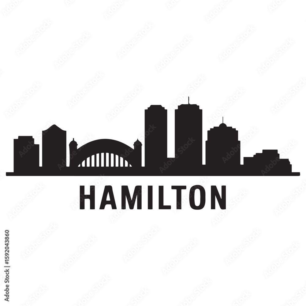Naklejka premium Hamilton skyline horizontal banner. Hamilton, Canada. Vector template for your design. Vector black silhouette. with white background