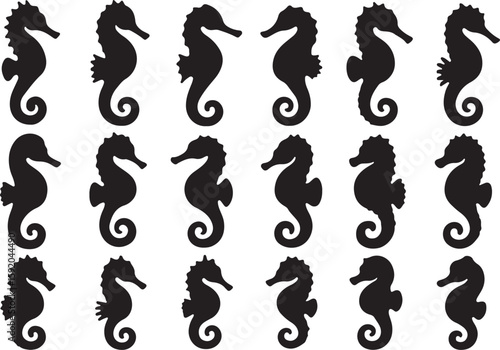 Black seahorse silhouettes collection marine animal