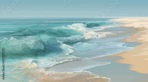 artistic hand-drawn waves illuminated by sunset and sunrise hues These creative illustrations are perfect for branding, surf culture designs, stationery, and web projects