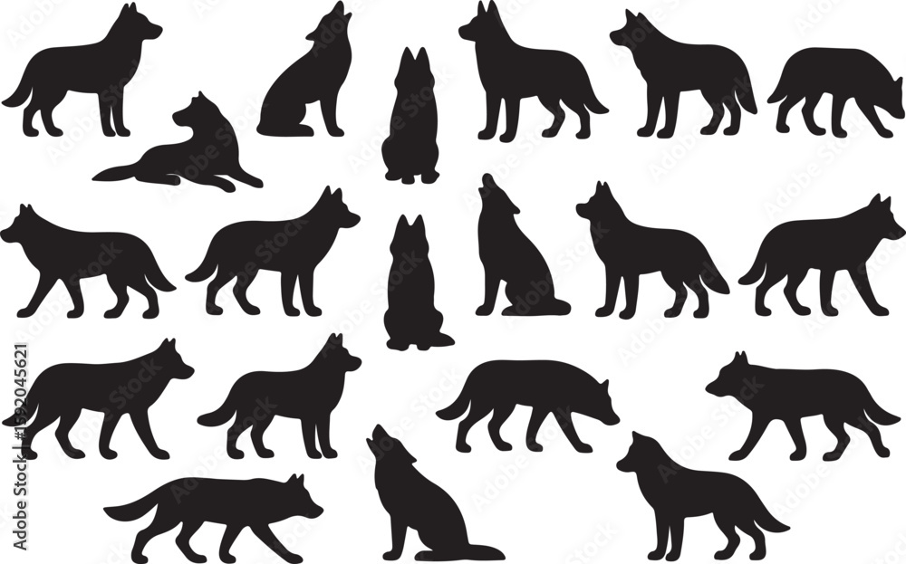 Obraz premium Black wolf silhouettes collection canine animal