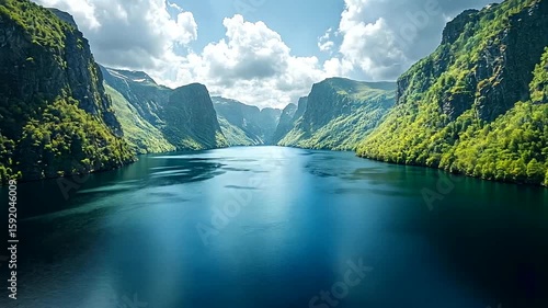 Breathtaking fjords of Norway aerial view with towering cliffs and crystal clear waters