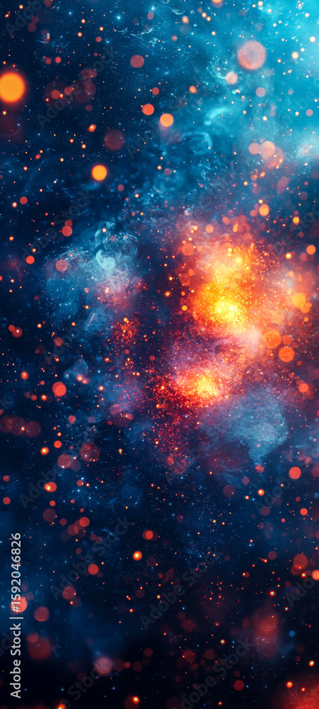 Abstract depiction of a vibrant cosmic explosion with bright orange and blue hues Abstract depiction of a vibrant cosmic explosion with bright orange and blue hues
