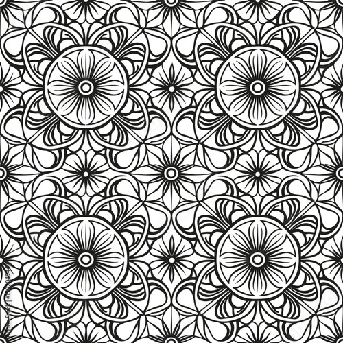 Ornement décoratif Motif abstrait Fleur Etoile Réseau noir et blanc et de style oriental
