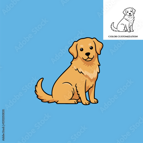 A cute cartoon dog with a bone sitting happily on a white background