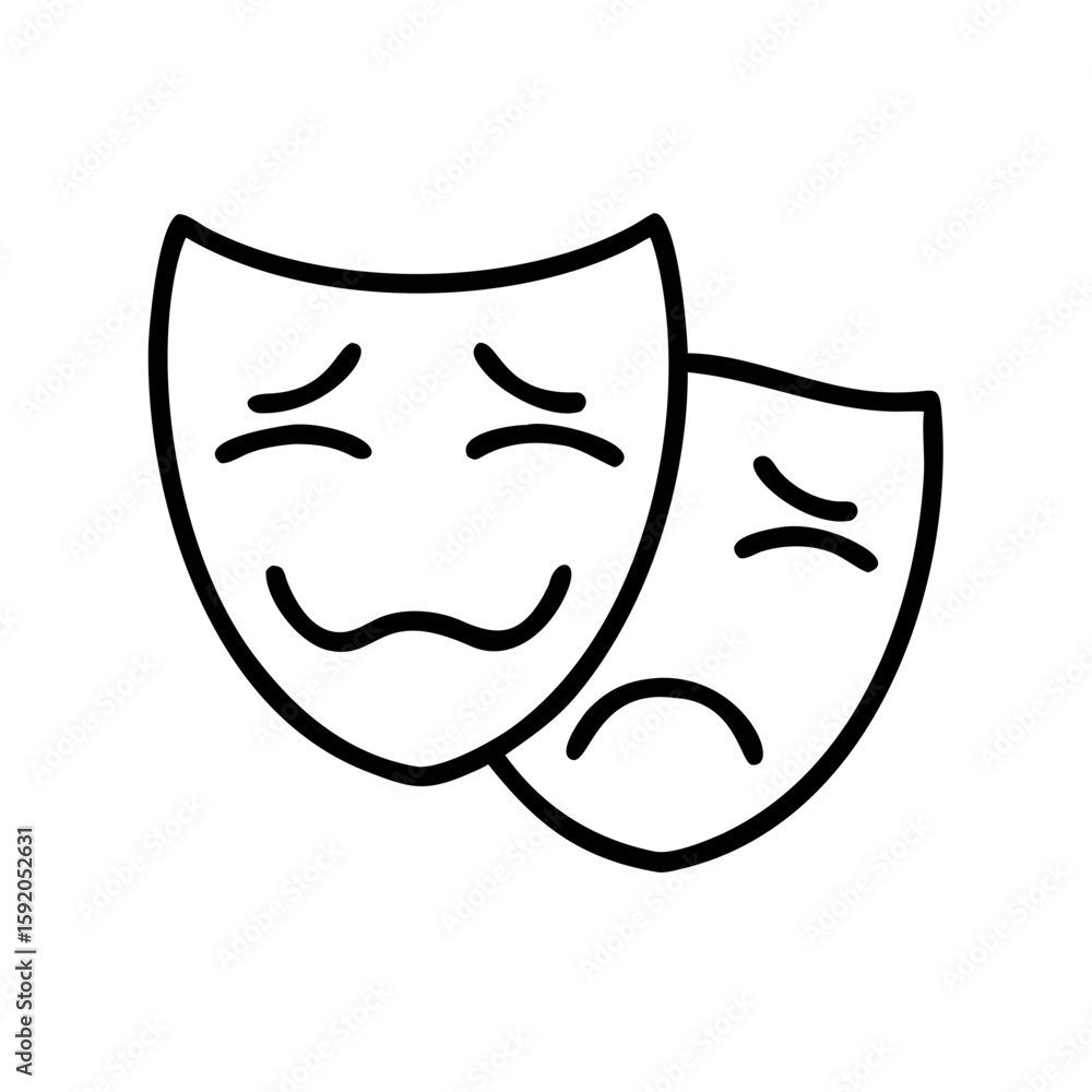 Iconic theater masks representing comedy and tragedy in simple style Iconic theater masks representing comedy and tragedy in simple style
