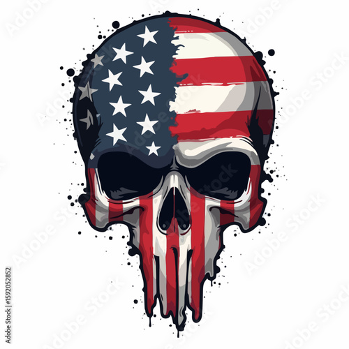 Biker vector t-shirt design with human skull
with usa flag mask on white background.
Fashionable print for fabric, paper, men clothing,
hoodie, jacket. American t shirt template.