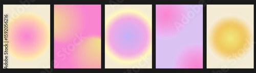 Aura radial gradient background. Modern aesthetic wall art collection. Y2k posters with blurred gradient circle