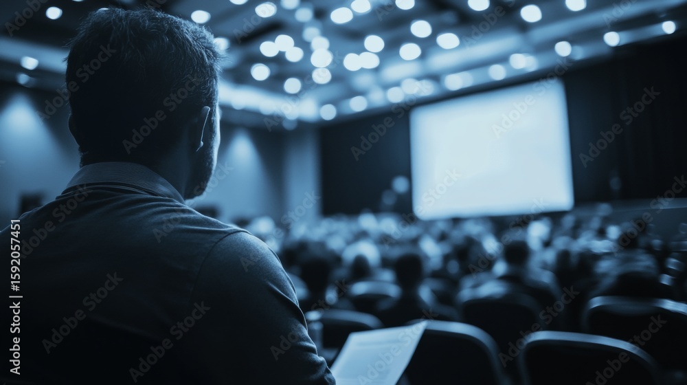 Man attending lecture, taking notes during professional seminar. Man attending lecture, taking notes during professional seminar.