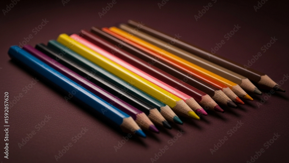 Naklejka premium Colorful pencils arranged on a dark surface