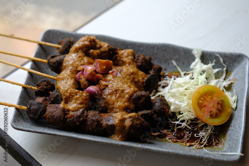 Cuadro en lienzo Sate Jamur, is a satay made from oyster mushrooms and straw mushrooms grilled with peanut sauce