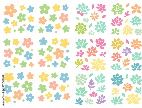 Pastel Floral and Succulent Pattern Collection.